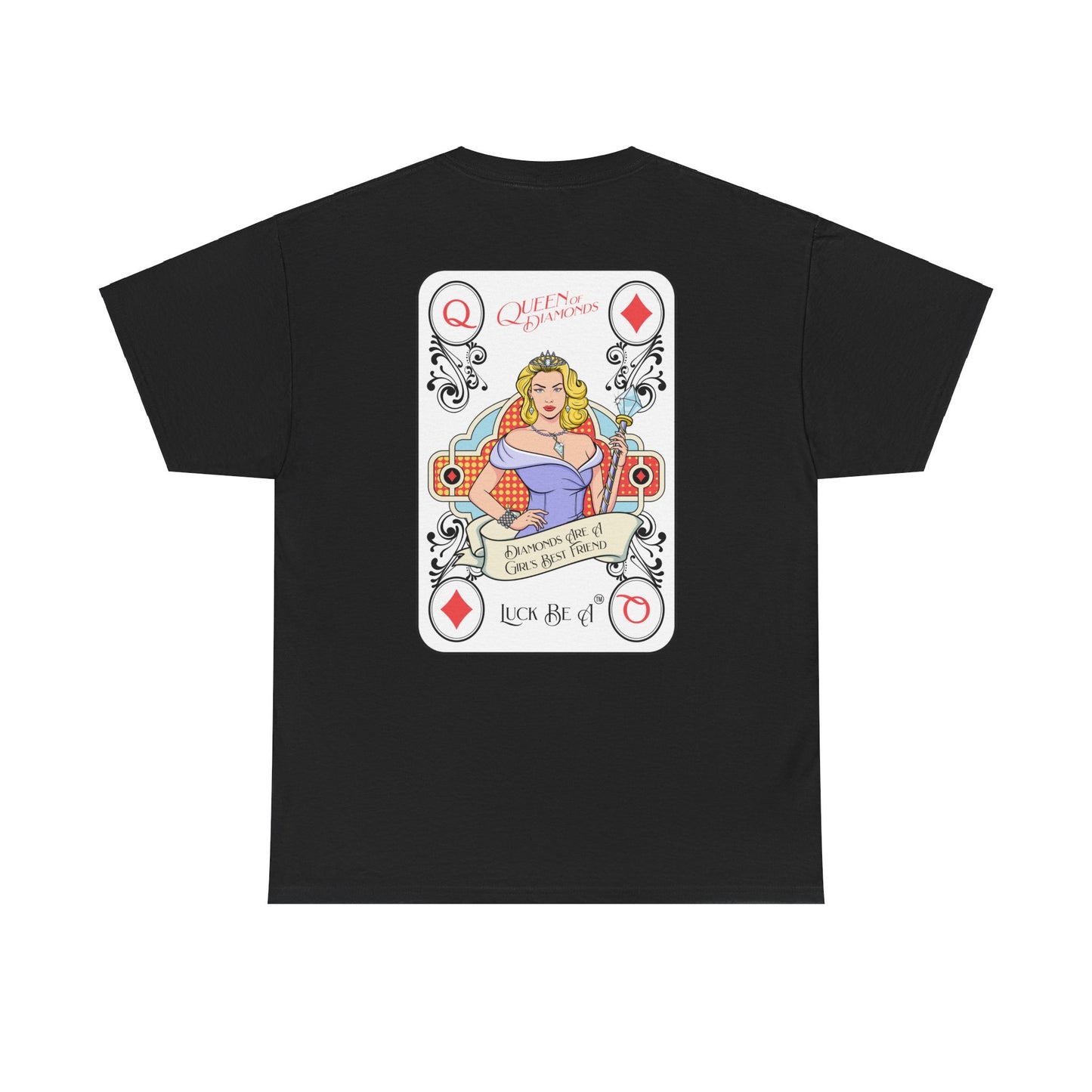 Luck Be A Queen of Diamonds in Black with Black Background - Unisex Heavy Cotton Tee